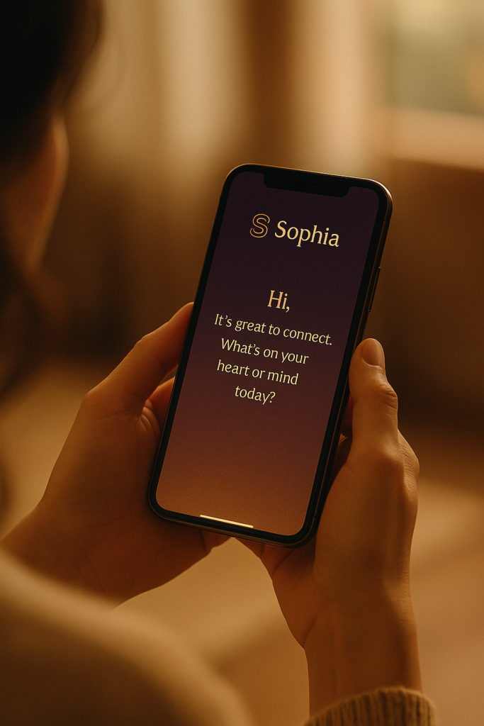 Showing a woman using Sophia AI